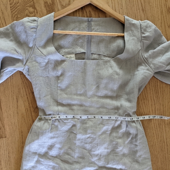 Linen Puff Sleeve Dress Light Gray - Picture 5 of 8